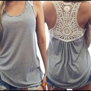 Crochet back navy striped tank top